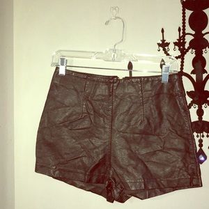 Faux leather black high waist shorts - like new!